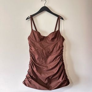 SKIMS Brown Ruched One-Piece Swimsuit